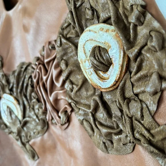 Handmade Vinatge Soft Brown Leather with Ceramic detail Poncho Topper - Picture 3 of 16